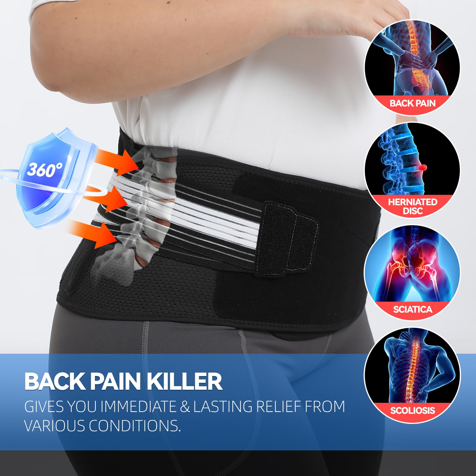 Amazon | DIKEXI 腰痛用バックブレース、3Dランバーパッド付き減圧